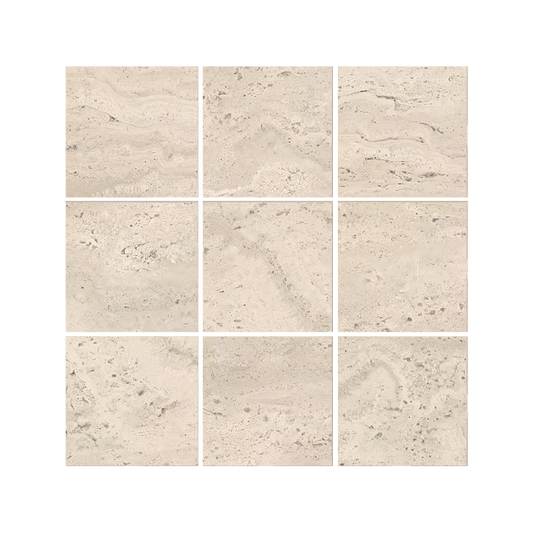 Dual Travertine 12x12" Aperto Travertine-Look Porcelain Mosaic (4" Squares)