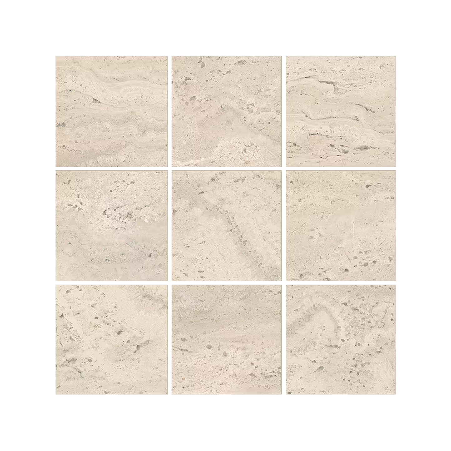 Dual Travertine 12x12" Aperto Travertine-Look Porcelain Mosaic (4" Squares)