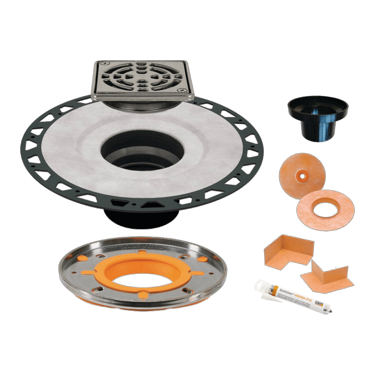 Schluter-KERDI-DRAIN-A 5-1/2" ABS Adaptor Kit w/ 4" Stainless Steel Grate