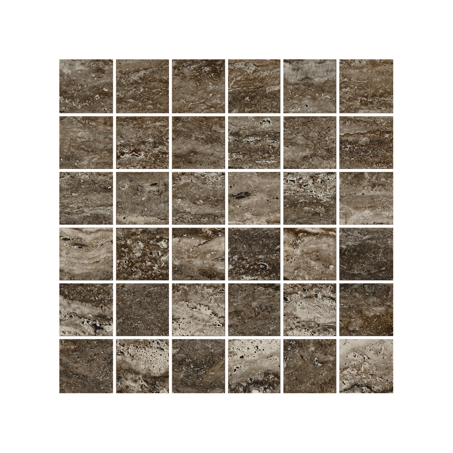 Travertine 12x12" - 8mm Matte & Polished Porcelain 2" Square Mesh Mosaic