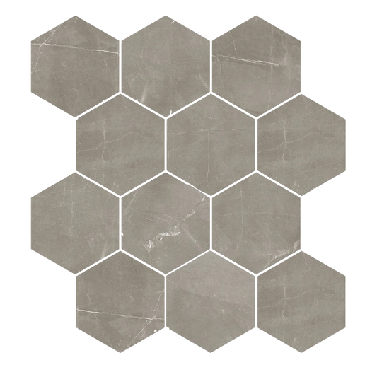 Luxury - 9x11" 8mm Marble-Look Porcelain 3" Hexagon Mosaic Tile