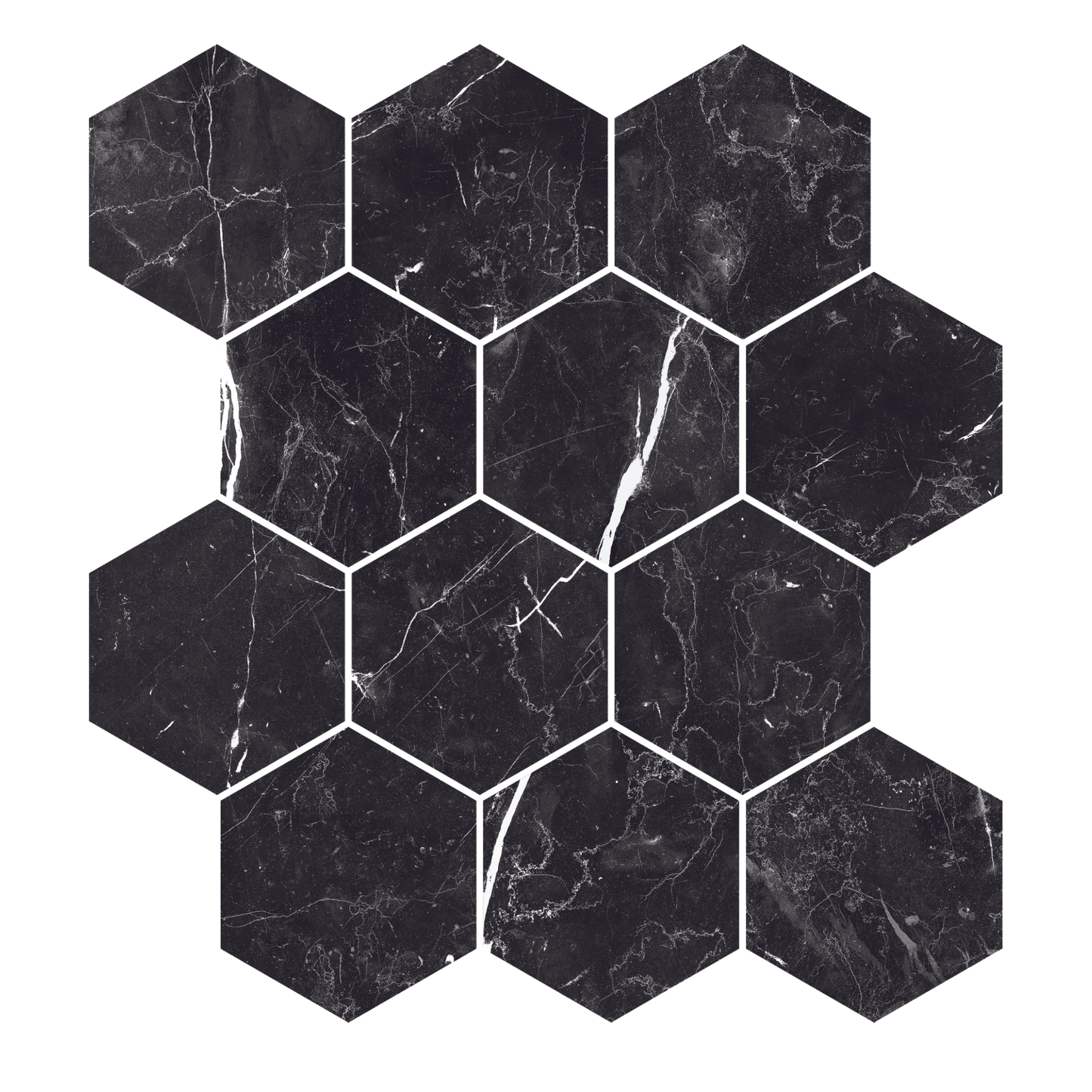 Luxury - 9x11" 8mm Marble-Look Porcelain 3" Hexagon Mosaic Tile