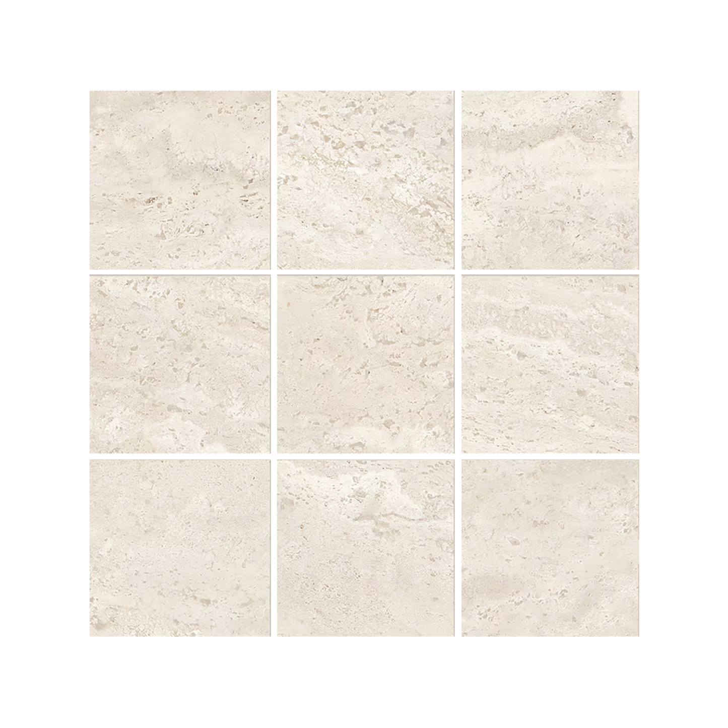 Dual Travertine 12x12" Aperto Travertine-Look Porcelain Mosaic (4" Squares)