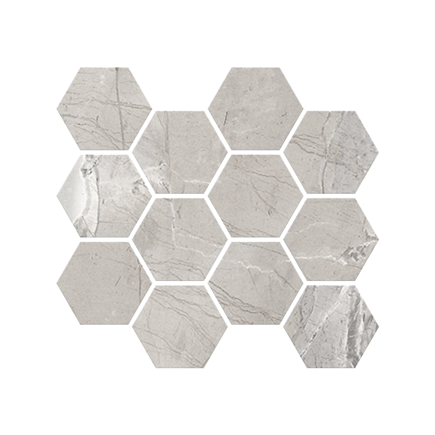 Antiparos - 9x11" 8mm 3" Matte Porcelain Hexagon Mesh Mosaic Tile Sheet