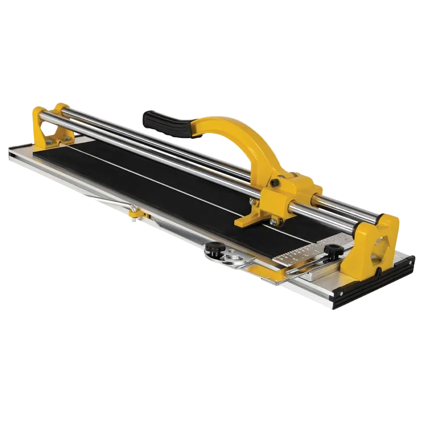 Tile cutting machine with yellow accents on a white background
