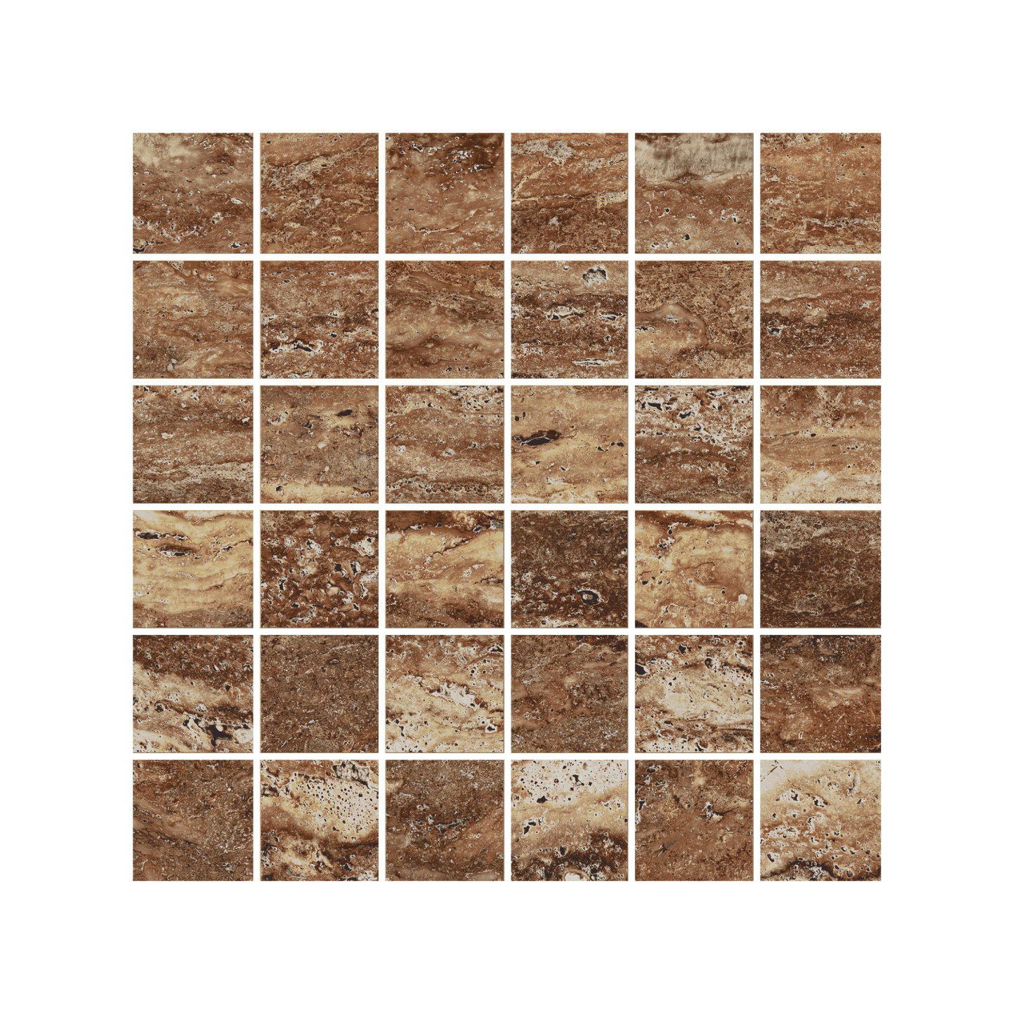 Travertine 12x12" - 8mm Matte & Polished Porcelain 2" Square Mesh Mosaic