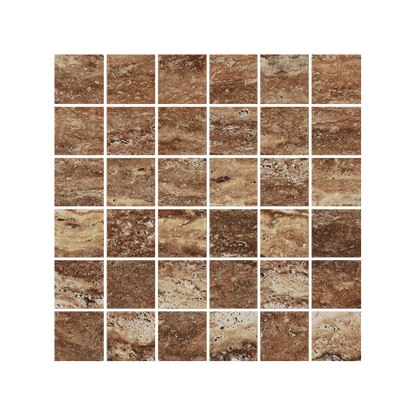 Travertine 12x12" - 8mm Matte & Polished Porcelain 2" Square Mesh Mosaic