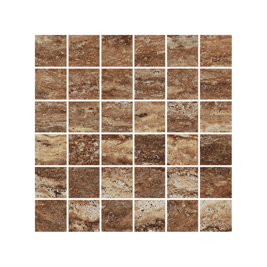 Travertine 12x12" - 8mm Matte & Polished Porcelain 2" Square Mesh Mosaic