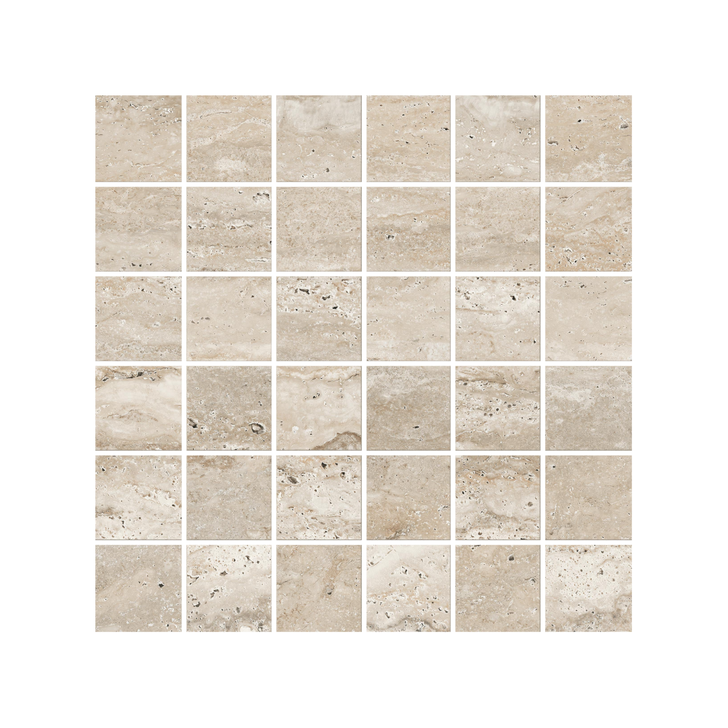 Travertine 12x12" - 8mm Matte & Polished Porcelain 2" Square Mesh Mosaic