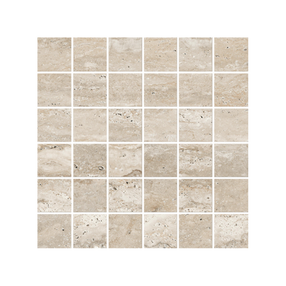 Travertine 12x12" - 8mm Matte & Polished Porcelain 2" Square Mesh Mosaic