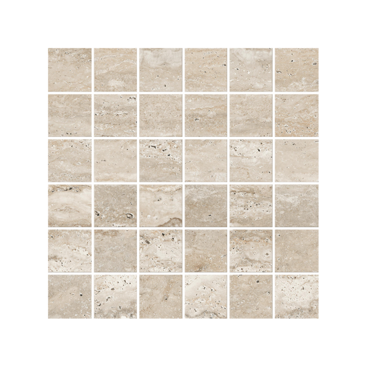 Travertine 12x12" - 8mm Matte & Polished Porcelain 2" Square Mesh Mosaic