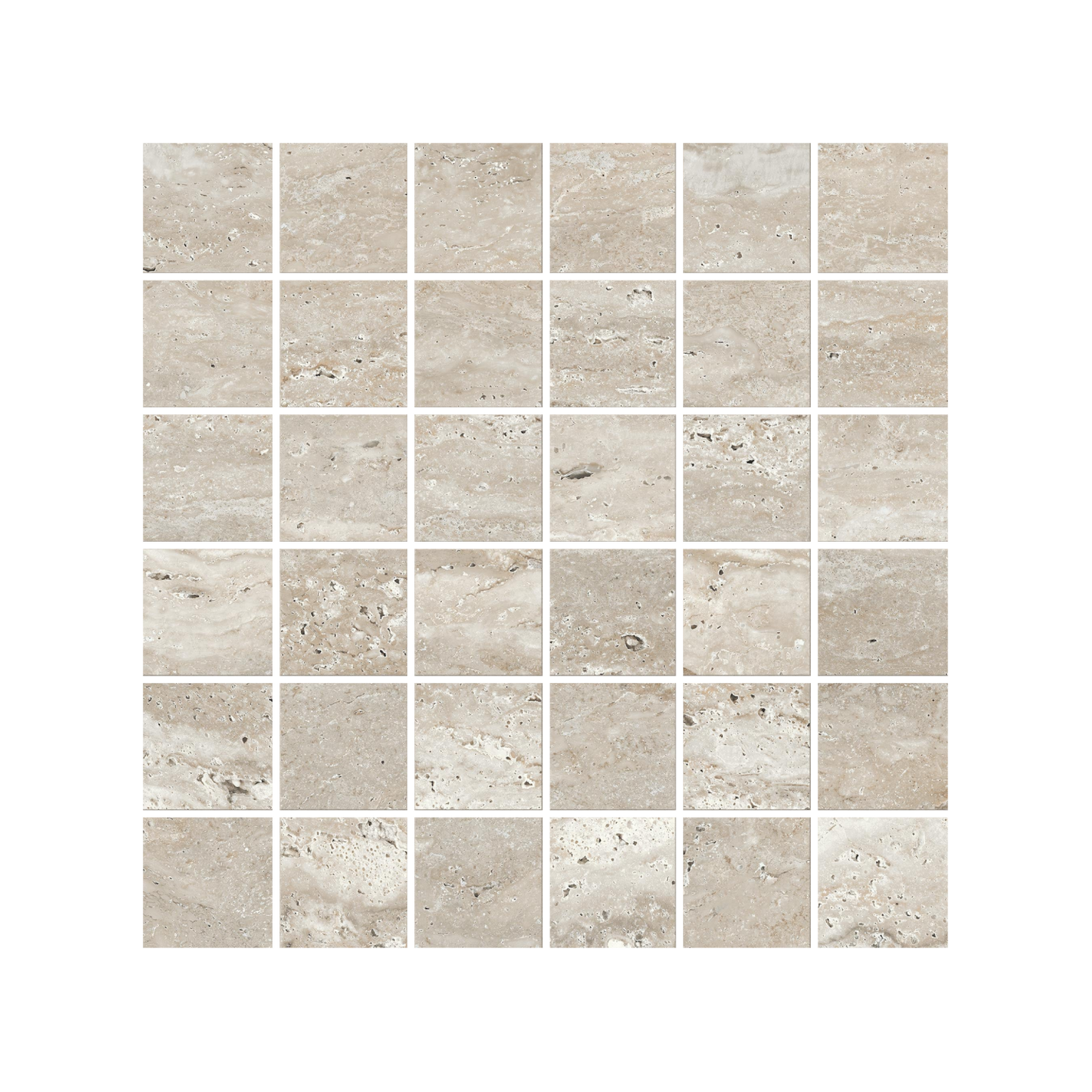 Travertine 12x12" - 8mm Matte & Polished Porcelain 2" Square Mesh Mosaic