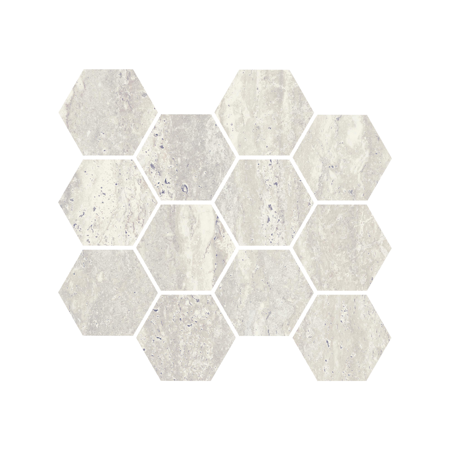 Travertine 9x11" - 8mm Matte & Polished Porcelain 3" Hexagon Mesh Mosaic