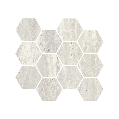 Travertine 9x11" - 8mm Matte & Polished Porcelain 3" Hexagon Mesh Mosaic
