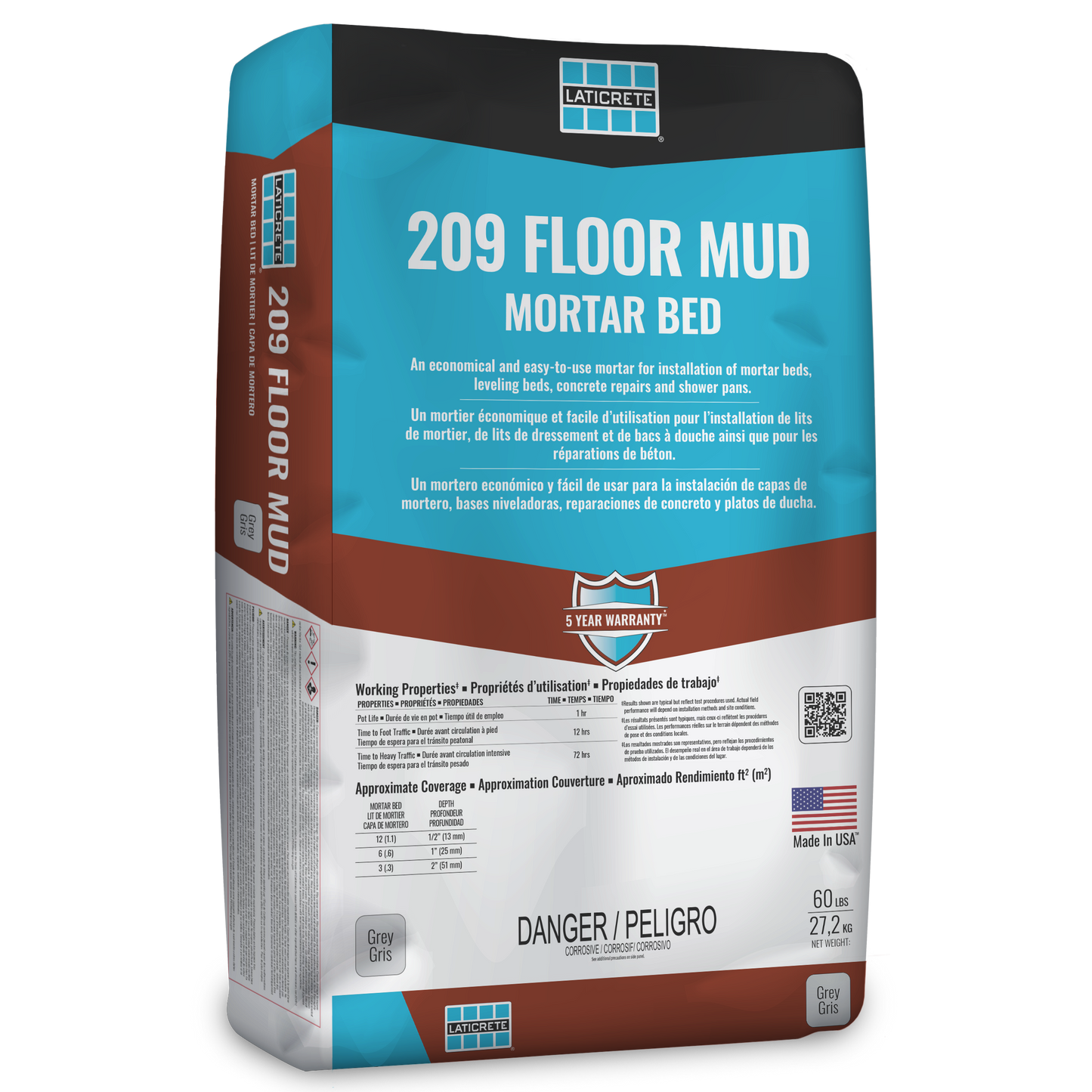 Laticrete - 209 Floor Mud - Mortar Bed - Ideal for Showers (60lb Bag)