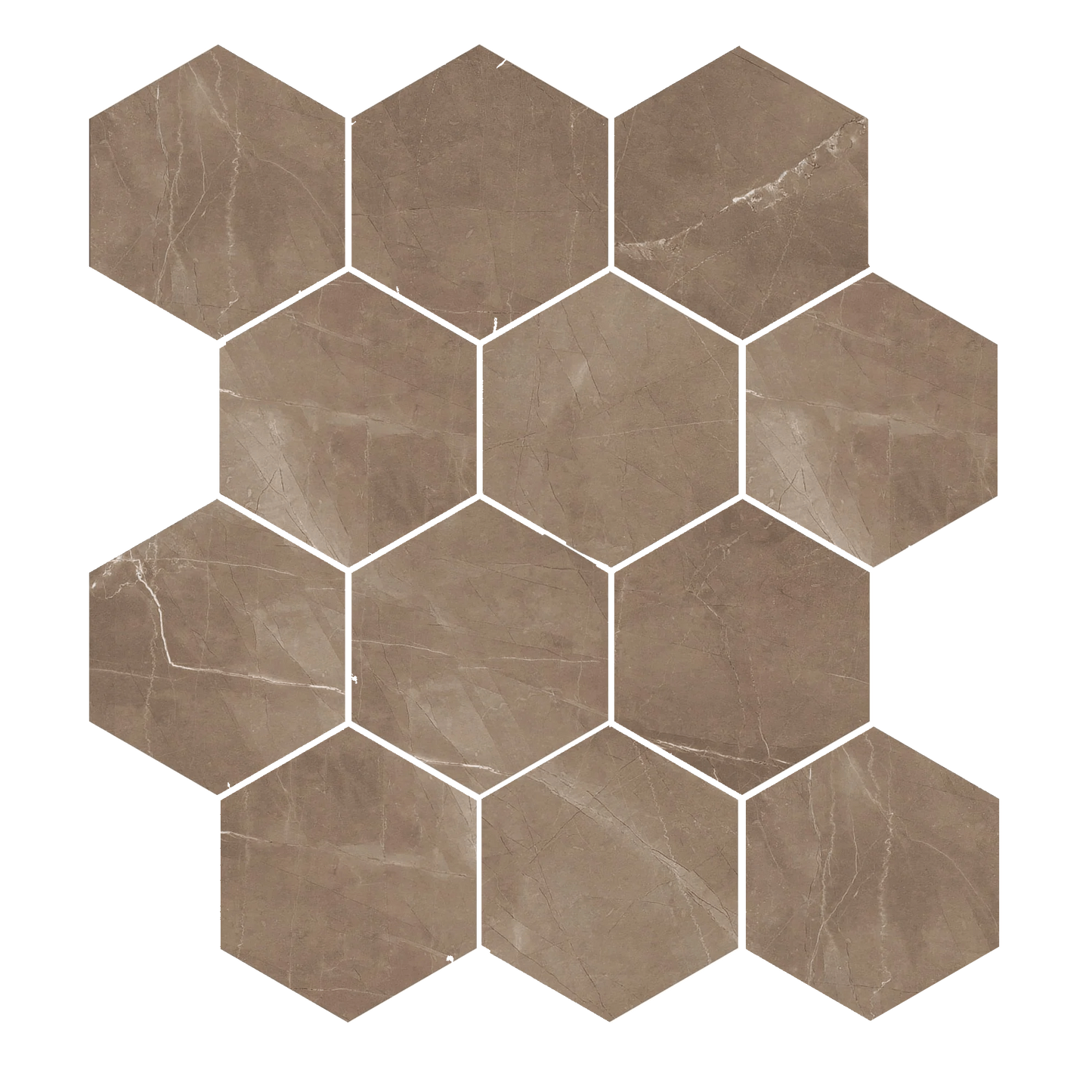 Luxury - 9x11" 8mm Marble-Look Porcelain 3" Hexagon Mosaic Tile
