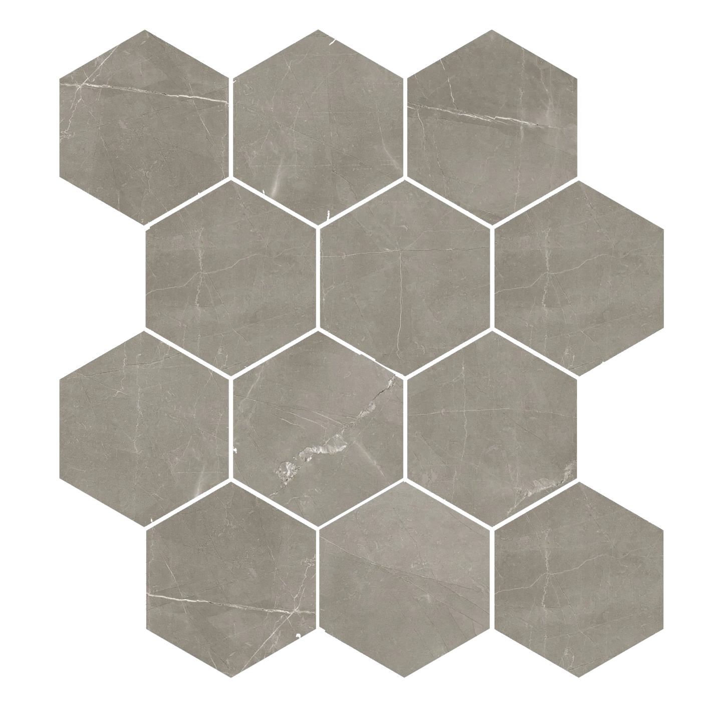 Luxury - 9x11" 8mm Marble-Look Porcelain 3" Hexagon Mosaic Tile