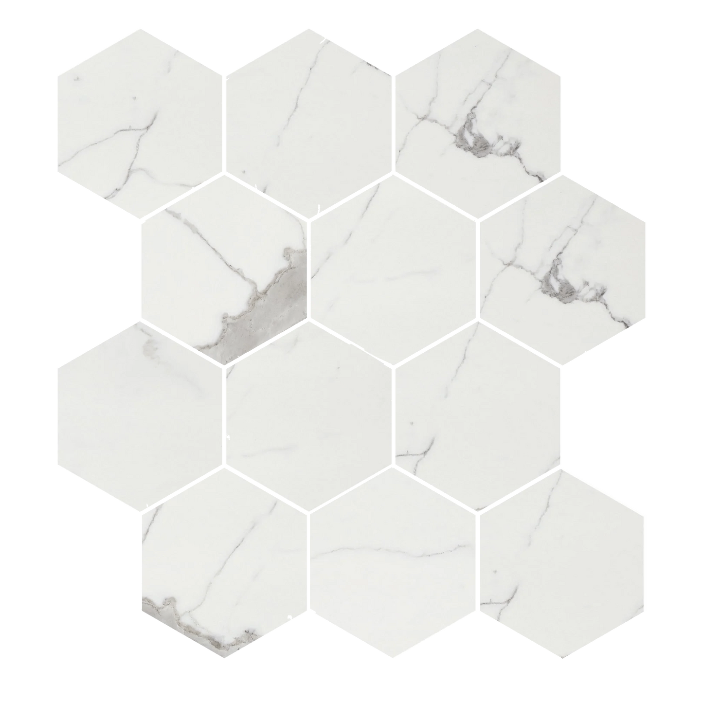 Luxury - 9x11" 8mm Marble-Look Porcelain 3" Hexagon Mosaic Tile