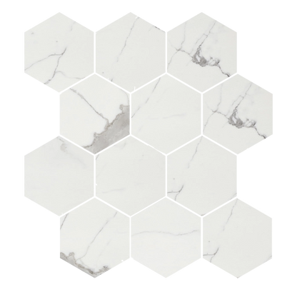 Luxury - 9x11" 8mm Marble-Look Porcelain 3" Hexagon Mosaic Tile