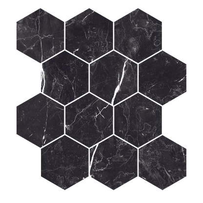 Luxury - 9x11" 8mm Marble-Look Porcelain 3" Hexagon Mosaic Tile