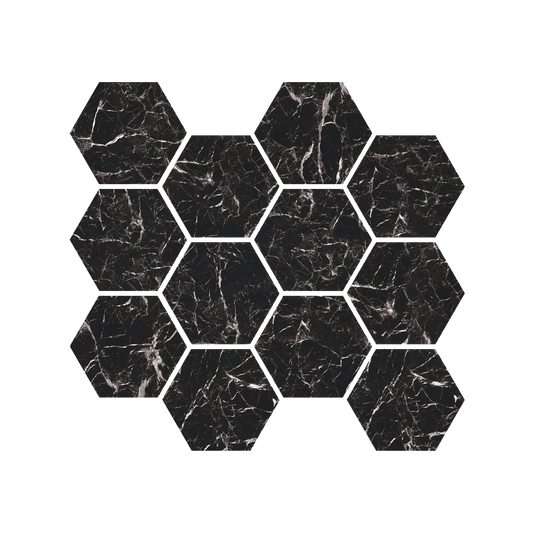 Marbles 9x11" - 8mm Marble-Look Porcelain 3" Hexagon Mosaic