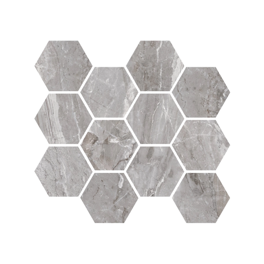 Marbles 9x11" - 8mm Marble-Look Porcelain 3" Hexagon Mosaic