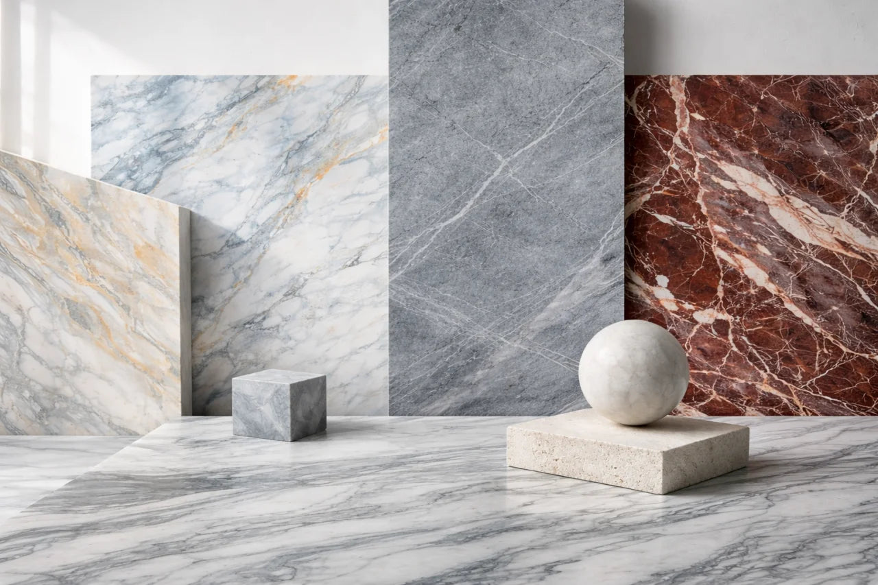 Natural stone tiles in multiple colors