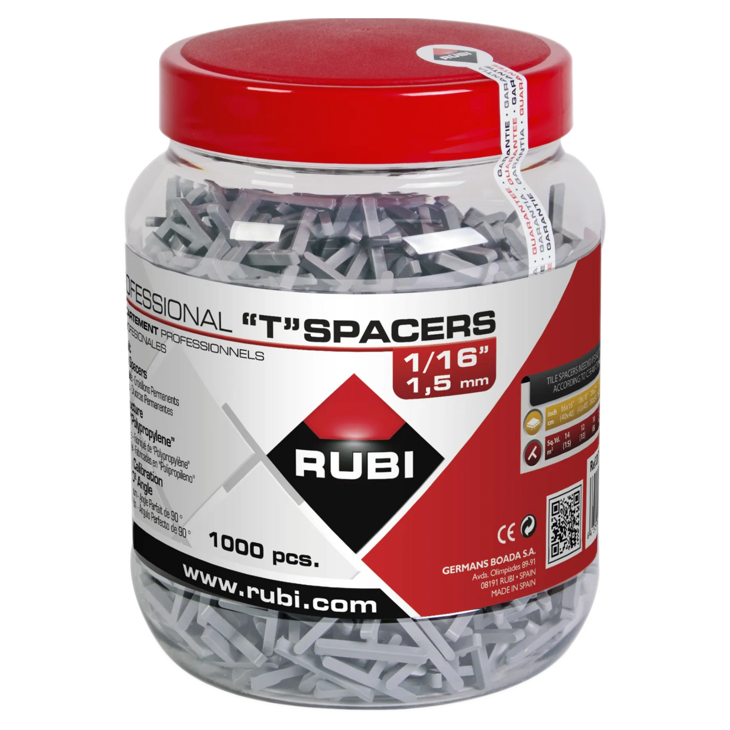 Rubi Tools T Spacer 1/16. 1000 Pcs Jar